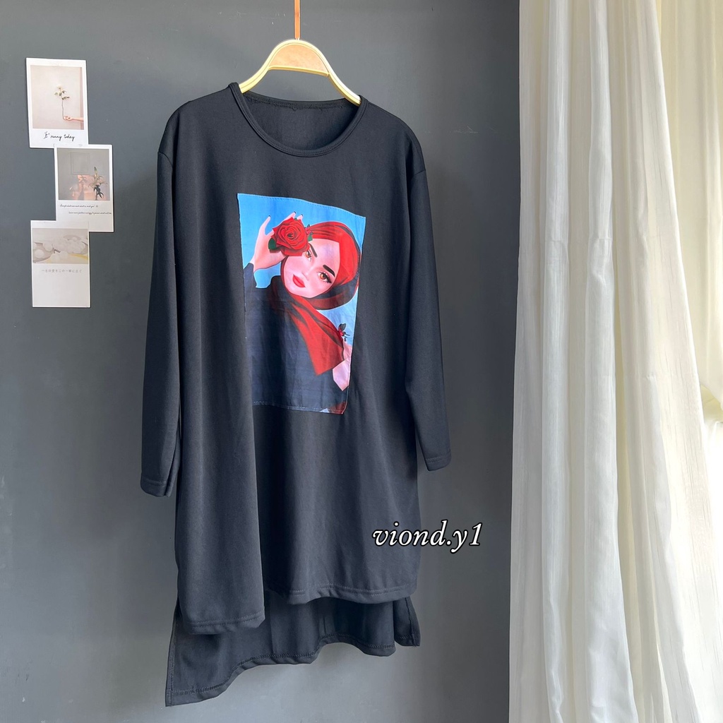 Tunik Basic Wanita Hijab / Atasan Wanita Bahan Babytery / Kaos DTF Cewek