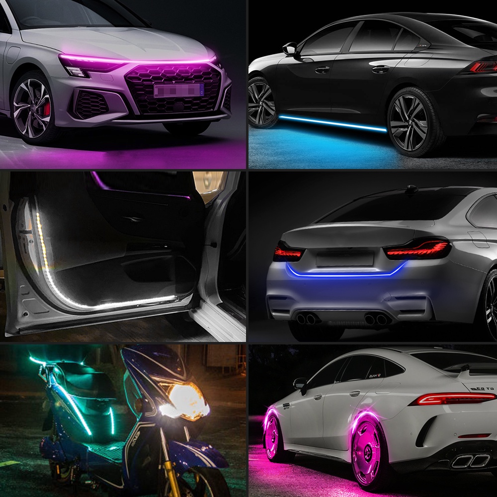 Led Siang Hari Berjalan universal light Kap Mobil Lampu Hias drl Dengan sweep start dynamic flow strip car headlight 12v