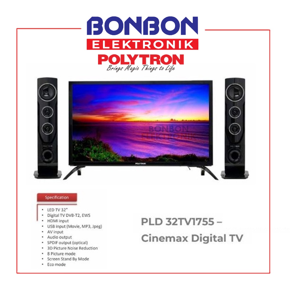 Polytron LED 32 Inch DIGITAL TV PLD 32TV1755 HD SPEAKER TOWER