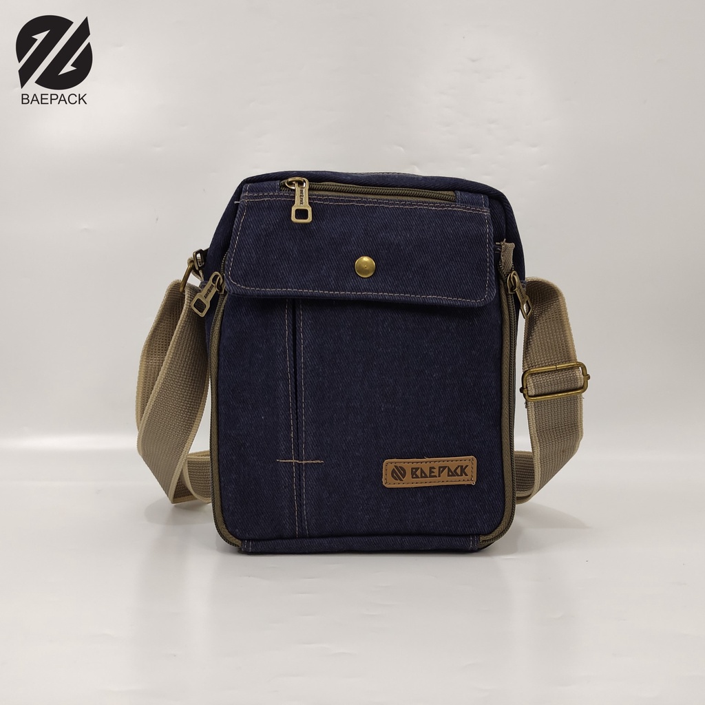 Tas Bahu Pria Premium Kanvas Xavier Navy Original Baepack / Sling Bag / Tas Selempang Cowok Canvas / Organizer Travel Bag