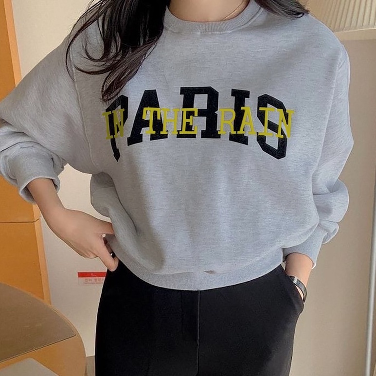 Sweater Wanita Terbaru | Paris in The Rain | Korean Style Sweatshrit | Baju Wanita Dan Pria | Bahan Fleece | Allsize