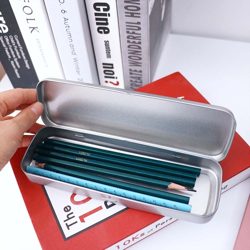 Lanfy Tempat Pensil Untuk Anak Perlengkapan Sekolah Single Layer Silver Student Pen Box Kotak Alat Tulis