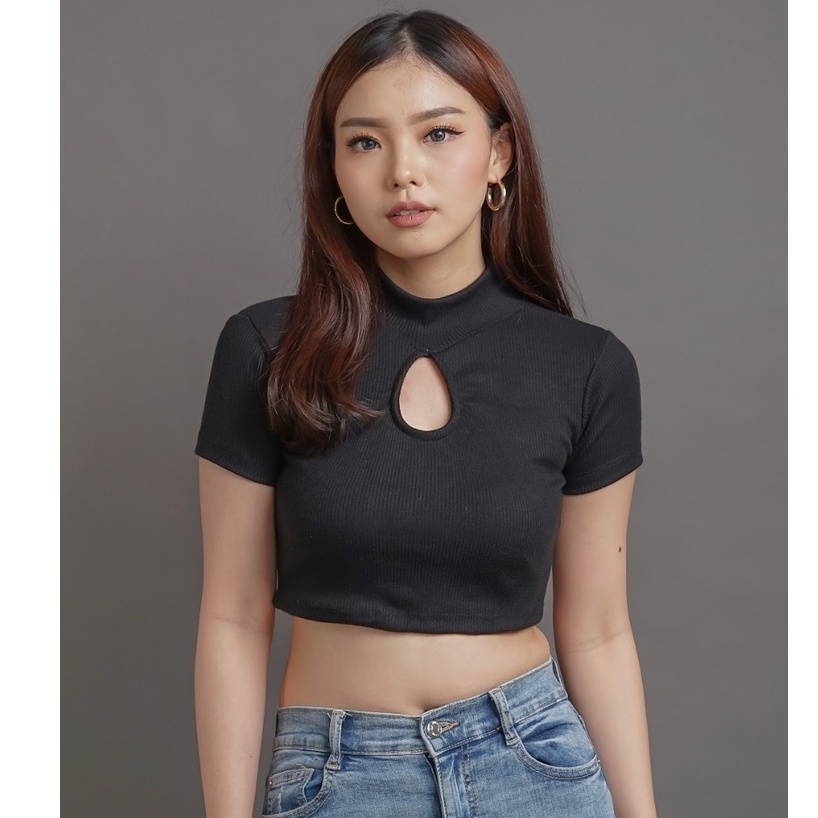 CAVALU Korean Sexy Crop Top Crop Tee Kaos Atasan Wanita Basic Top Knit 118