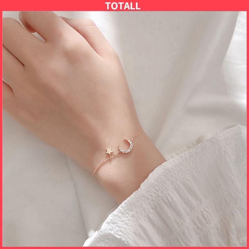 COD Gelang Wanita Berlian Niche  Liontin Bulan Temperamen Pendek Sederhana-Totall