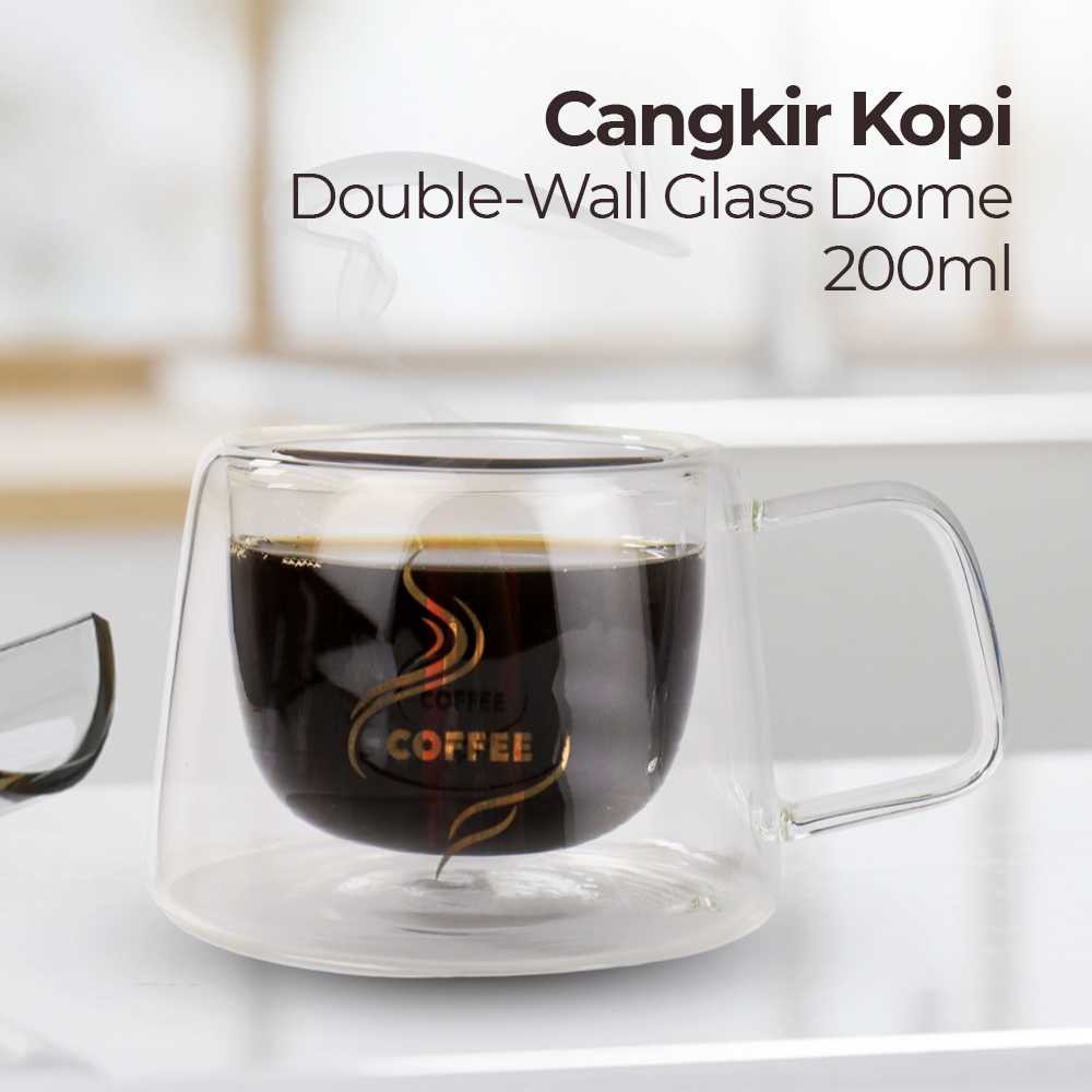 Cangkir Gelas Kopi Anti Panas Kaca Borosilicate Double Wall Glass Round 200ml