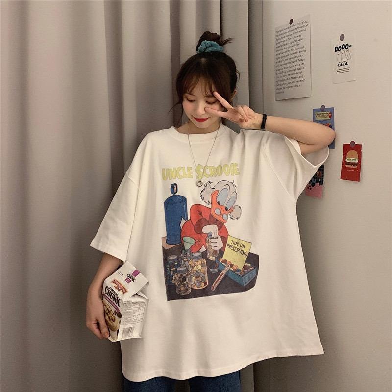 [littlecrab] Kaos Oversize Uncle $crooge Tips On Preserving Colorful T-shirt Unisex Couple Sablon Paman Bebek Sibuk Kerja Unik Lucu Berkualitas Korean Style