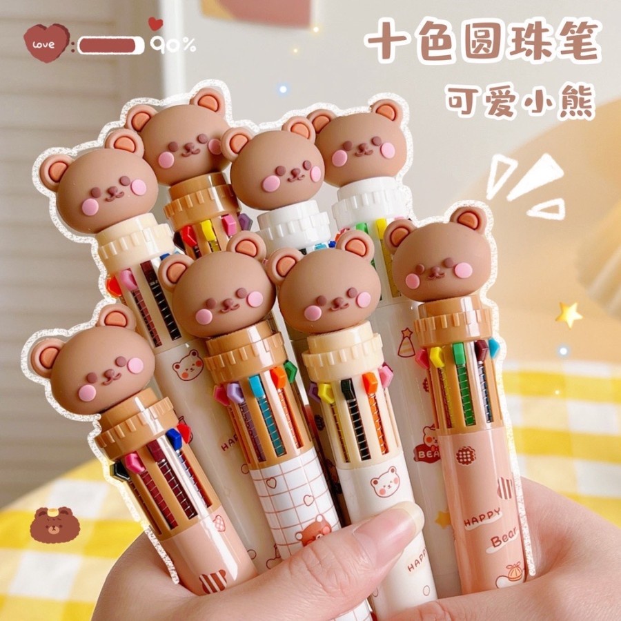 

Pulpen 10 Warna Bolpoin Bear Cute Korean Style Pen Tinta Warna Warni