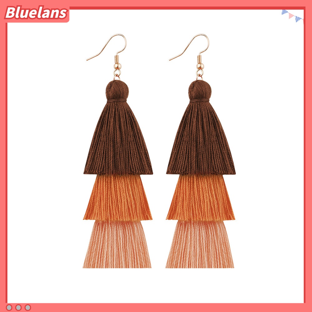 Anting Kait Gantung Wanita Model Rumbai Panjang Multilayer Gaya Bohemian Untuk Hadiah