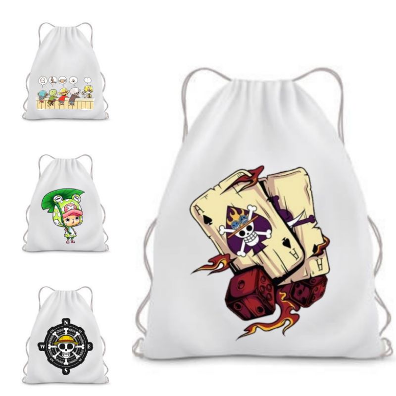 BISA CUSTOM SATUAN Stringbag ONE PIECE PRINTING Luffy sanji zoro nami tony chopper anime manga jepang merchandise Ransel serut drawstring tas olahraga