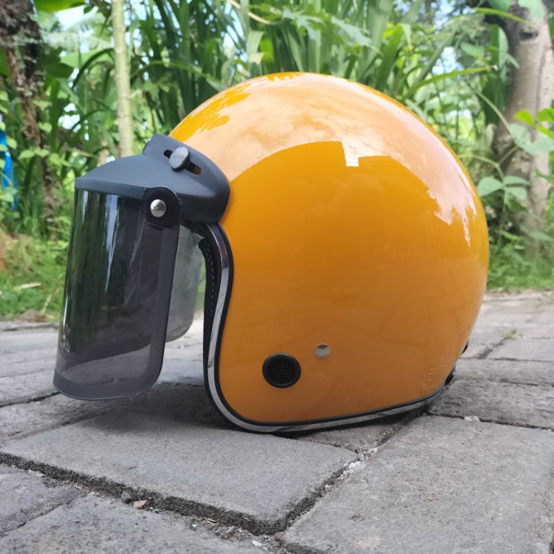 HELM BOGO LIST CHROME ORIGINAL SNI RETRO DEWASA KACA DATAR