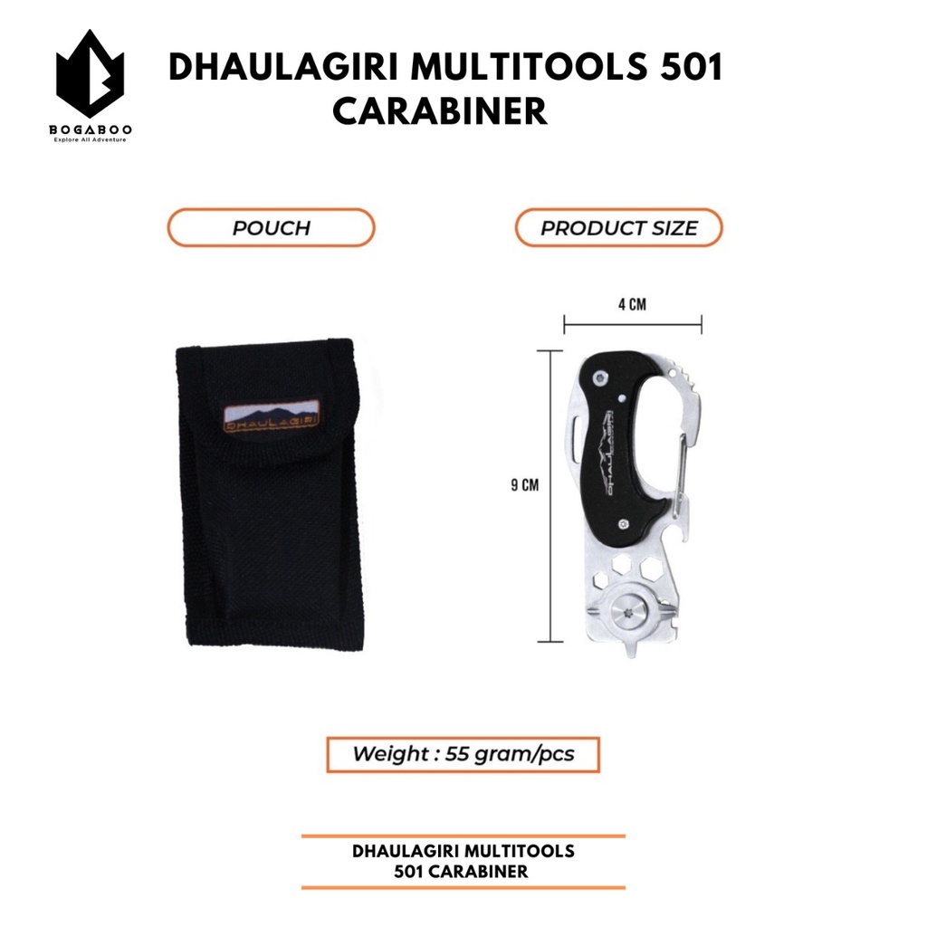 Carabiner Dhaulagiri - Dhaulagiri Multitools 501 Carabiner - Accesoris - Gantungan Kunci -Camping Outdoor Multifungsi