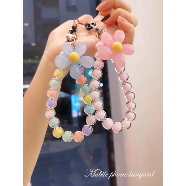 Colorful Flower Beads Cantolan Gantungan HP Phone Chain Lanyard Lucu