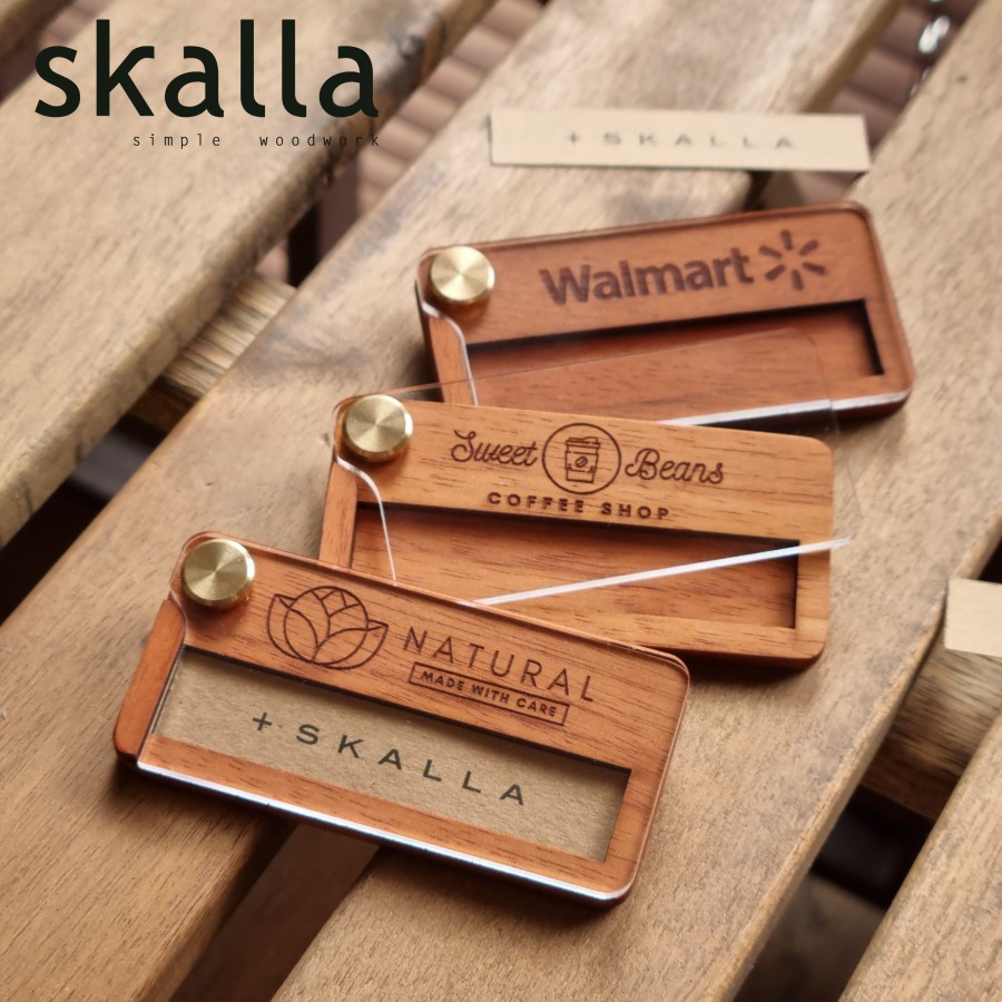 

name tag premium reusable kayu akrilik papan nama dada wooden custom