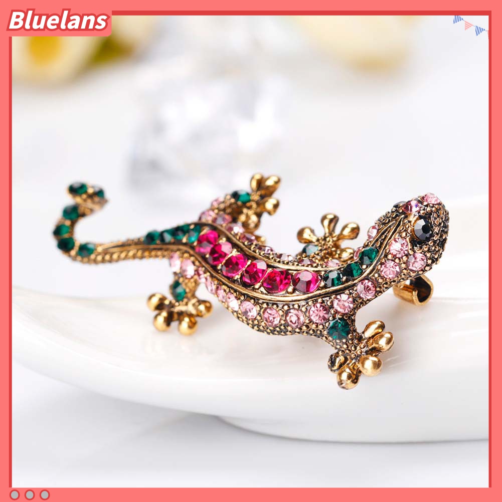 Bros Pin Berlian Imitasi Bentuk Hewan Lizard Gecko Creeper Untuk Unisex