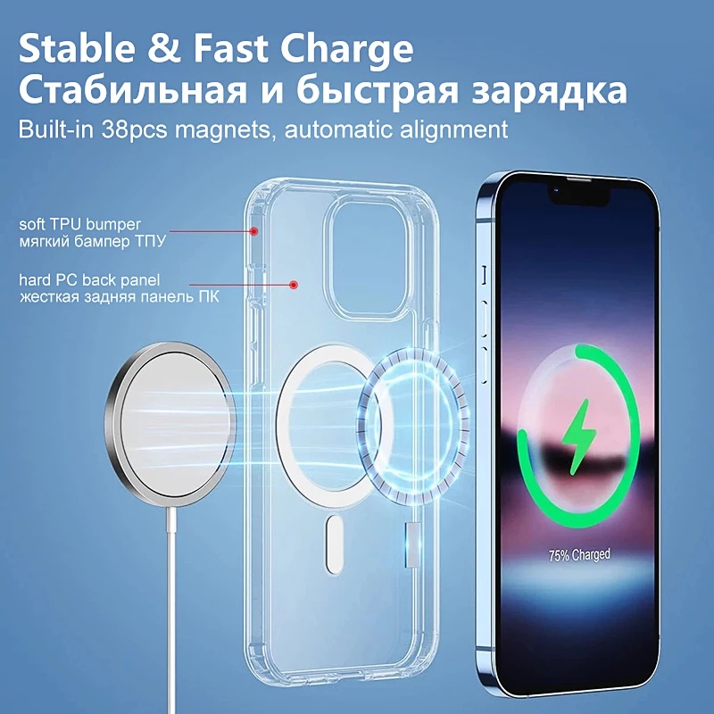 Casing Magnetik Magsafe Wireless Charging Untuk iPhone 14 Pro MAX 12 11 13 Pro MAX mini XR X XS MAX 7 8 Plus SE 2020