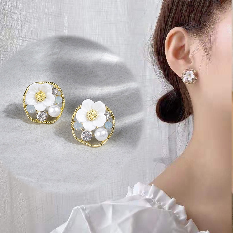 Mori Anting Tusuk Gantung Bahan Metal Desain Bunga Hias Zircon Untuk Wanita