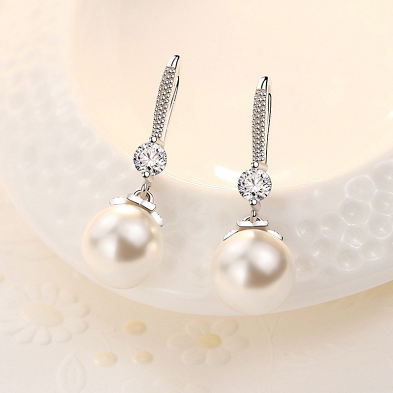Anting Gantung Panjang Sterling Silver 925 Dengan Mutiara + Cubic Zirconia Untuk Wanita