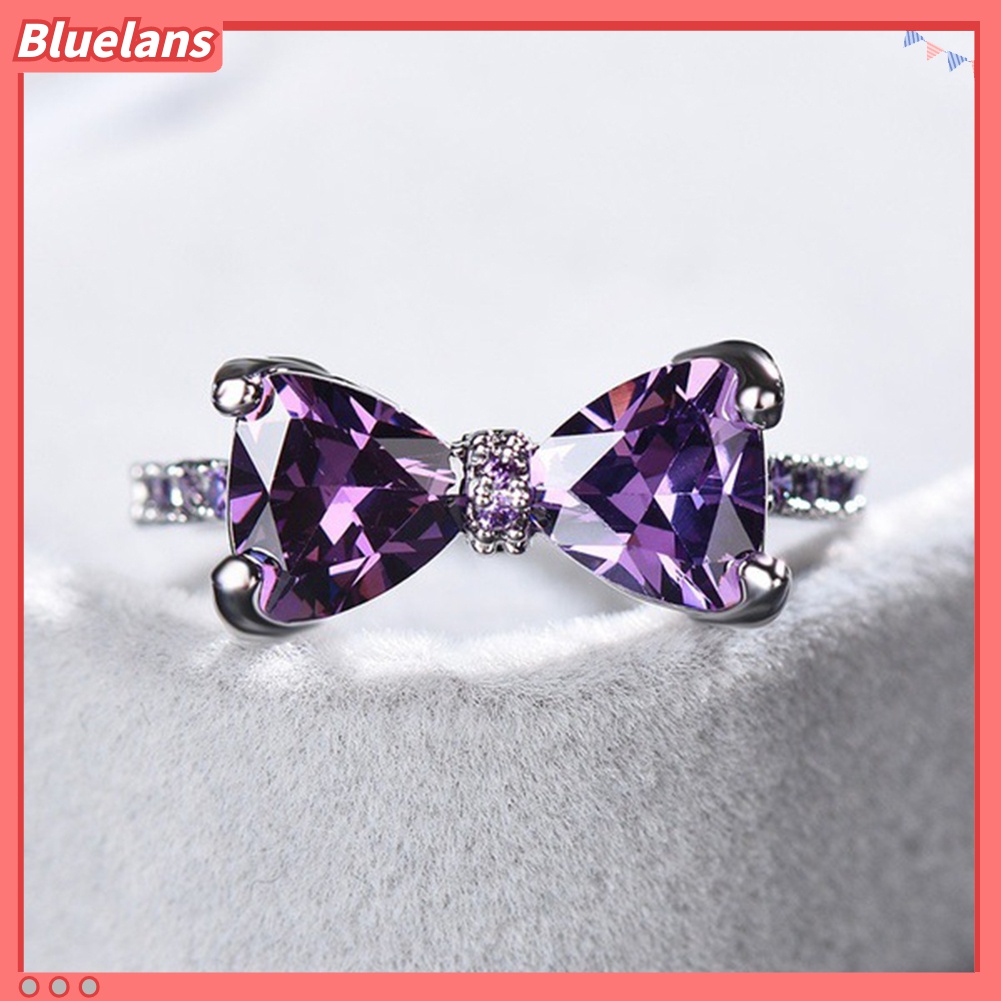 Cincin Jari Desain Pita Aksen Amethyst Tiruan Untuk Pesta Pernikahan