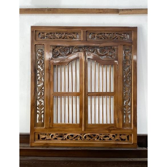 Krepyak cermin jendela jati 90x80 ukir jepara