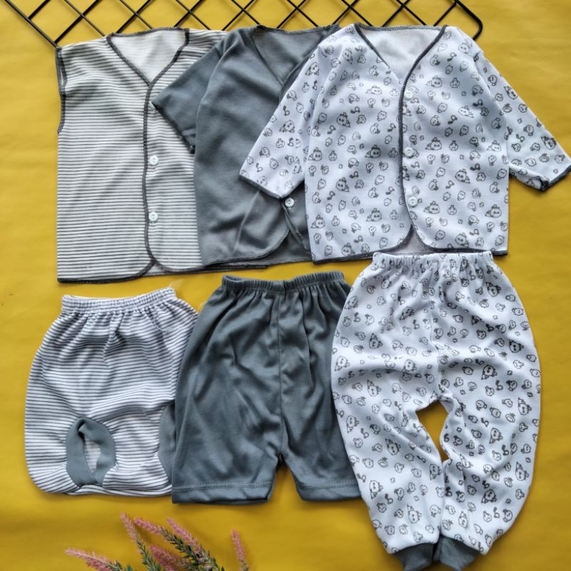 (seri abu) 9 pcs baju bayi sarung tangan kaki kupluk kado bayi perlengkapan baju bayi newborn 0-3 bulan