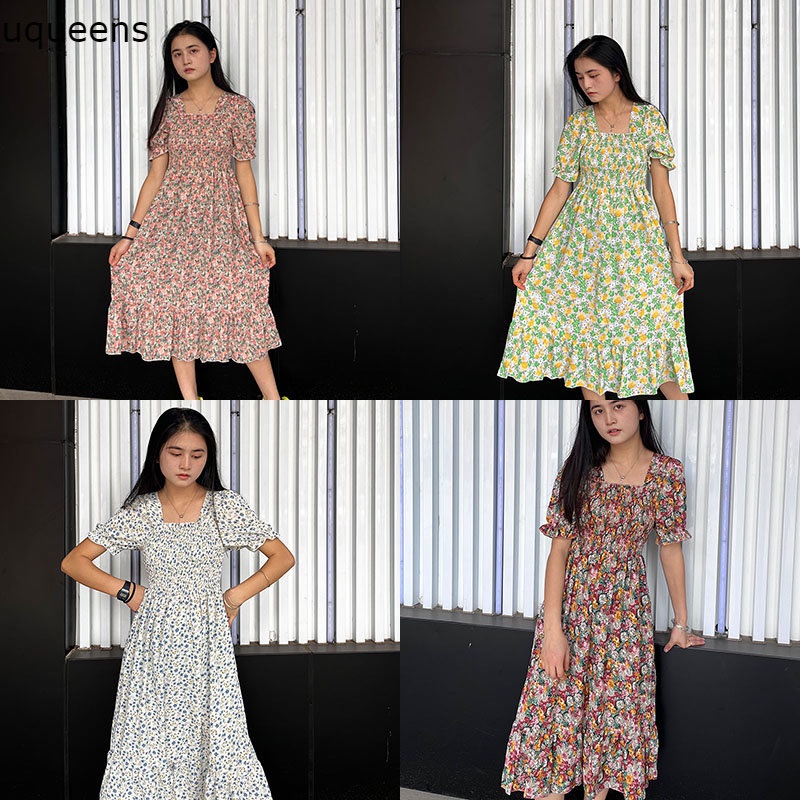 New Floral Mid Dress Korea Gaya pantai Pakai banyak warna