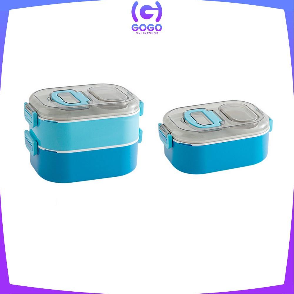 GOGO-C696 Tempat Makan Set 2 Tingkat Anti Tumpah / Lunch Box Susun Free Sendok Portable / Kotak Bento Tingkat Dengan Pegangan Set BPA FREE  VARIASI