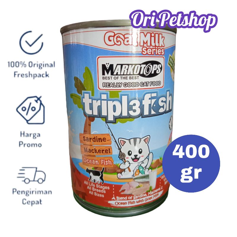 Markotops Kaleng 400gr Wet Cat Food - Triple Fish Sardine Makcerel Ocean Fish