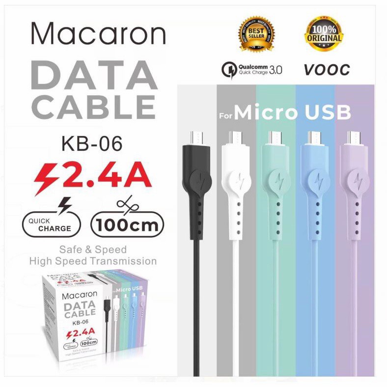 KABEL DATA KB-06 2.4A VOOC MACARON MICRO USB CABLE CHARGER KB06  cable 1 meter 100cm android