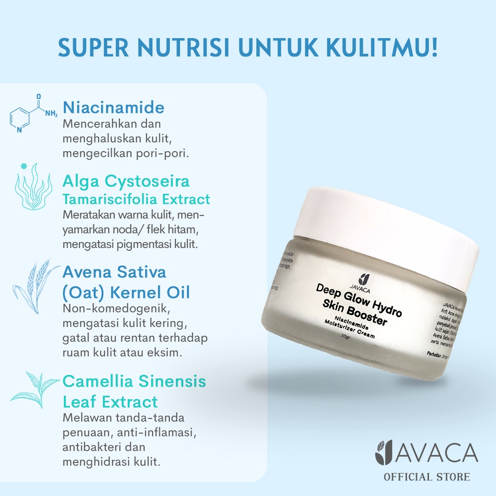 [Ready Stock] JAVACA - Ready To Glow Niacinamide Hydro Skin Booster Moisture Gel 30g Cream Pelembab Pemutih Pencerah Dark Spot Bekas Jerawat BPOM HALAL Day Cream Night Cream Glowing