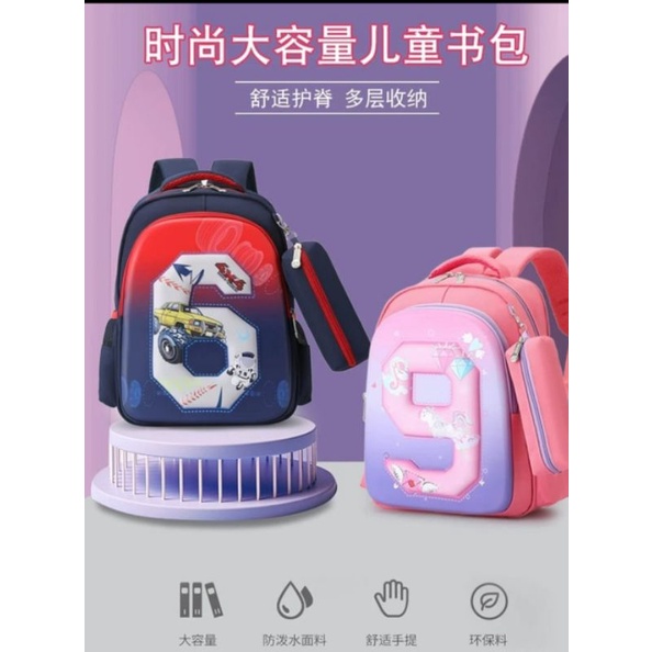 (import Tas sekolah SD model angka+dompet 16inchi