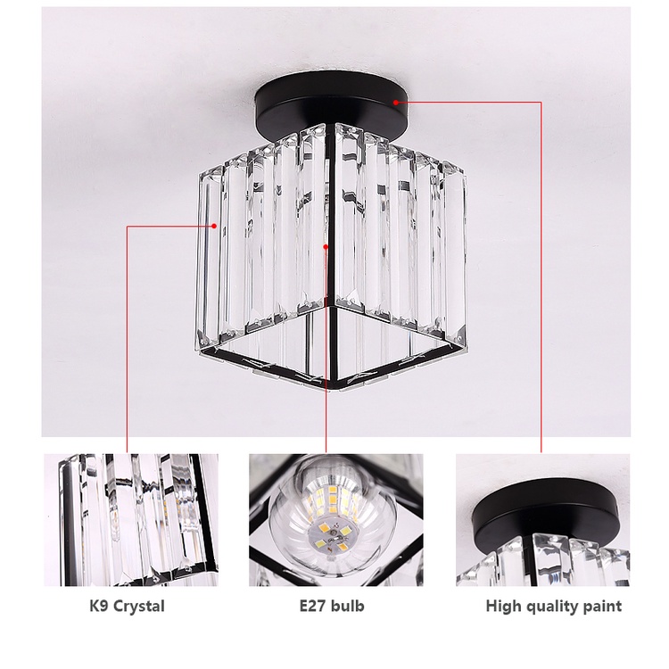 【COD】Lampu Kristal Plafon Rumah Lampu Ceiling Kristal Kotak Modern Crystal Round Ceiling Lamp / Lampu Plafon Gantung Kristal