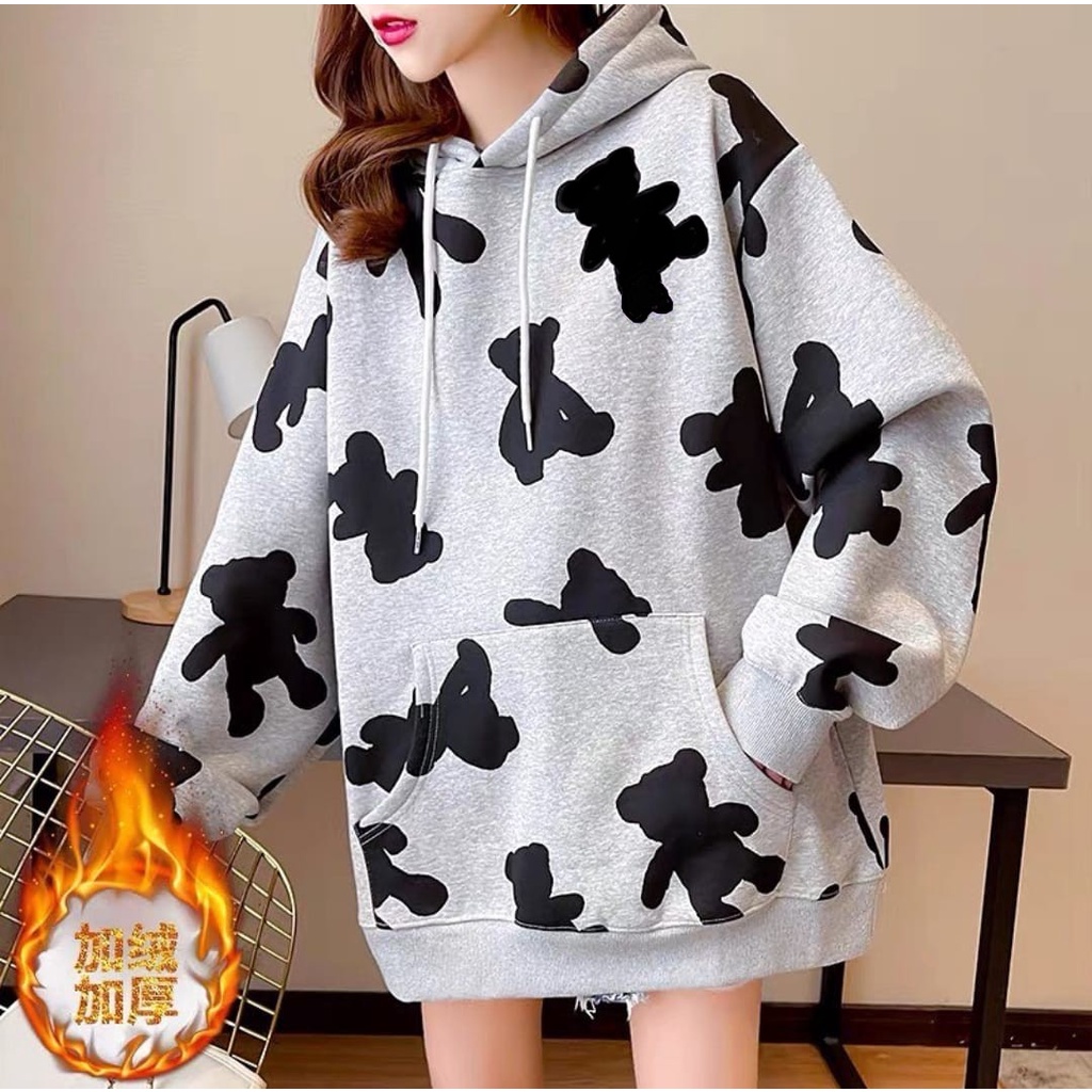 TEDDY BEAR HOODIE PULL PRINT SWEATER OVERSIZE / SWEATER HOODIE WANITA KOREAN STYLE