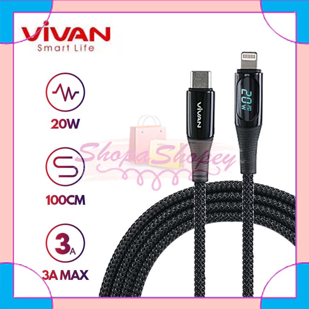 Kabel Data Type C To Lightning VIVAN VCL100 Fast Charging 20W 3A Smart LED Display - Garansi Resmi 1 Tahun