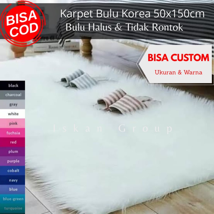 (GRATIS ONGKIR) KARPET BULU KOREA 50X150CM KAIN BULU PUTIH BULU HALUS - Putih, Bulu Pendek(H8G4) kar