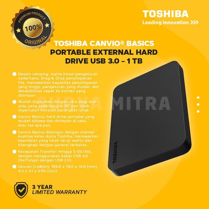 Hardisk Eksternal 1TB Toshiba Canvio Basic USB 3.0