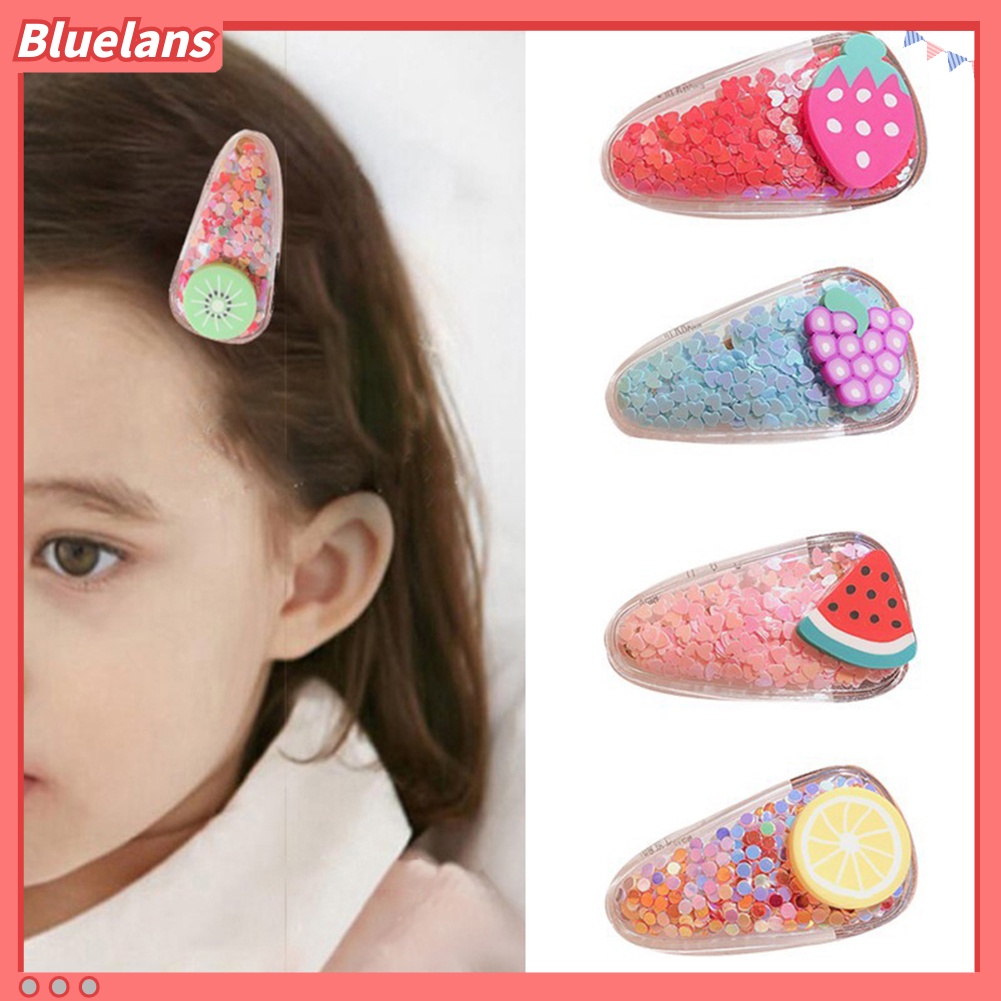 bluelans♘Fashion Baby Girl Fruit Pattern Quicksand Sequin Bang Hair Clip Hairpin Headwear