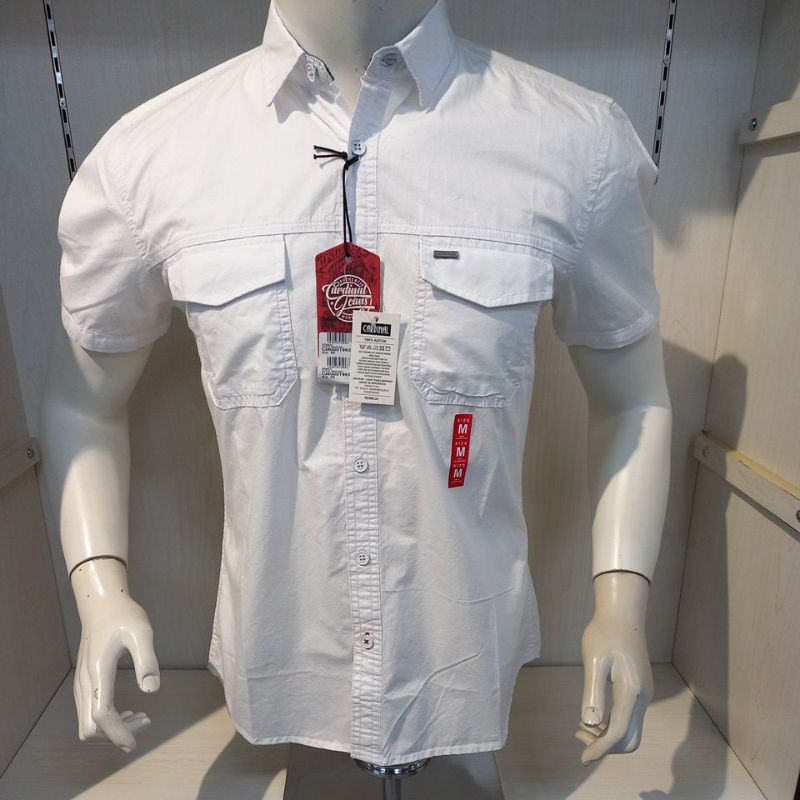 KEMEJA PUTIH LENGAN PENDEK CARDINAL JEANS #ORIGINAL / CAKAI 01963P 08A (SLIM FIT)