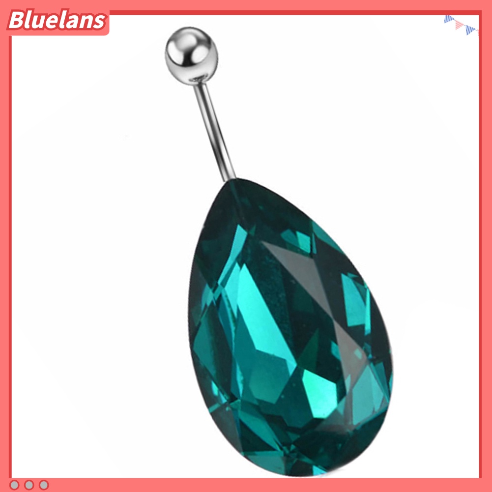 Bluelans Surgical Steel Tear Drop Rhinestone Button Barbell Bar Belly Navel Ring Body Piercing