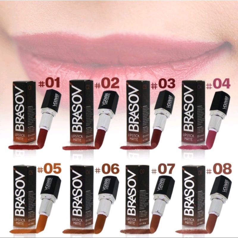 BRASOV Lipstik Matte Shade 01-08 HALAL BPOM 3.8gr