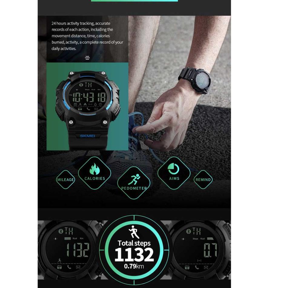 Murah Ekonomis COD✔ Jam Tangan Pria Smart Watch Sport SKMEI Smartwatch Bluetooth Water Resistant 50M 1256