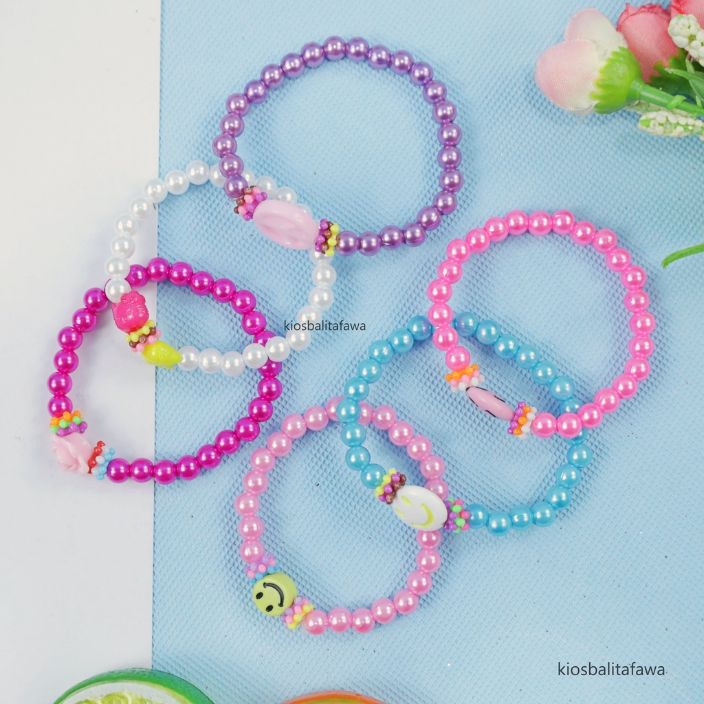 (ISI 1-3 PCS) Gelang Tangan Mutiara Aksesoris Mute Mainan Lucu Mote TK kualitas Import untuk Anak Perempuan