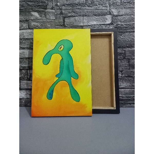 POSTER RANGKA KAYU "SQUIDWARD" TAMPAN DAN PEMBERANI