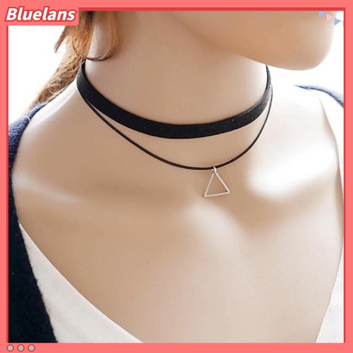 Kalung Klavikula Pendek Double Layer Liontin Segitiga Gaya Korea Untuk Wanita