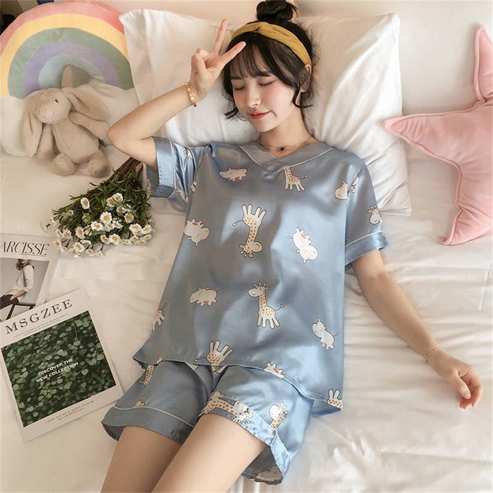 GROSIRTAS TG0335 Set Baju Tidur Wanita Import/Piyama Satin Berkarakter