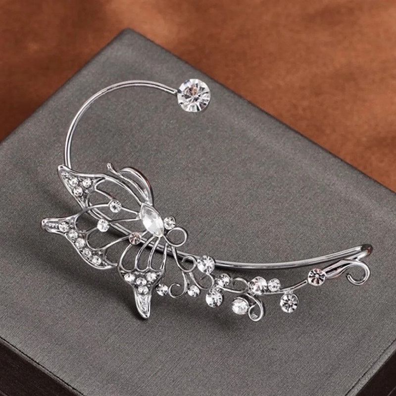 Anting Kait Desain Sayap Kupu-Kupu Hollow Hias Kristal Berlian Imitasi Gaya Korea Untuk Wanita