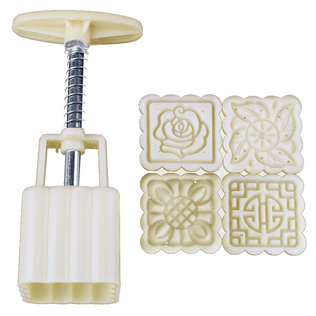 Reusable Square Hand Press Cetakan Kue Bulan Cookie Maker Stamp Mid-autumn Festival DIY