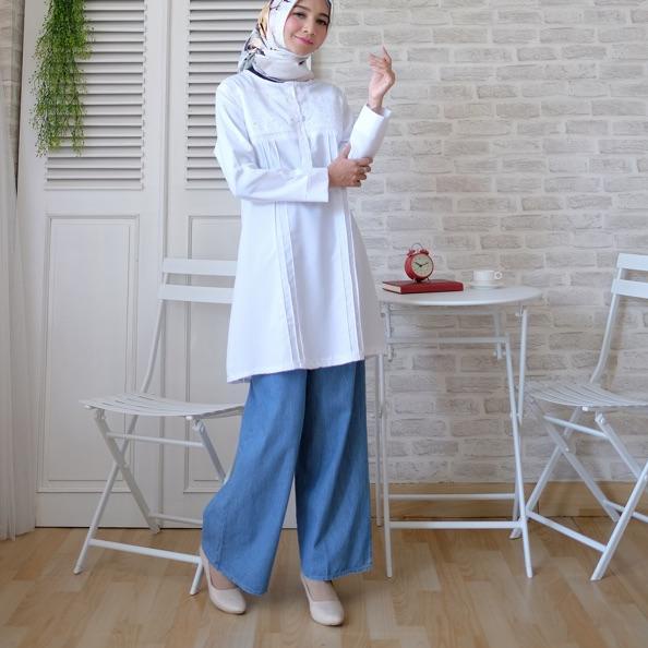 Terbaik tunik putih muslim atasan tunik baju tunik putih atasan tunik putih wanita fashion jumbo S-4