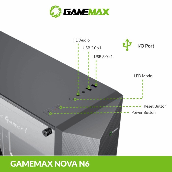 Gamemax Casing Komputer Nova N6 PC ATX LED 1Fan RGB