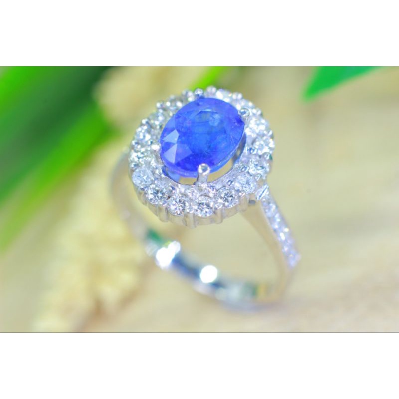 aksesoris || cincin emas putih blue safir berlian