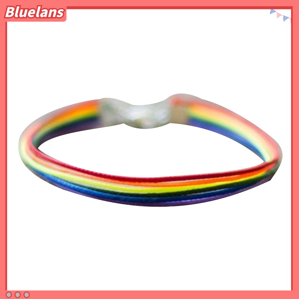 Bluelans Handmade Men Women Rainbow Cord Bracelet Gay Pride Bangle Wristband Jewelry